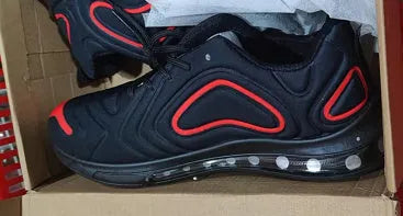 Men's black casual sports shoes with air cushion sole and lace-up design