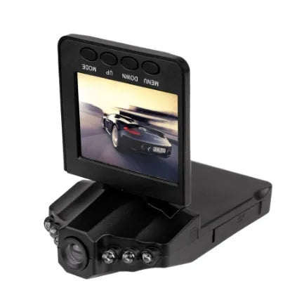 H198 black car dash camera with 2.4-inch screen mounted on a windscreen, showing aircraft nose design.