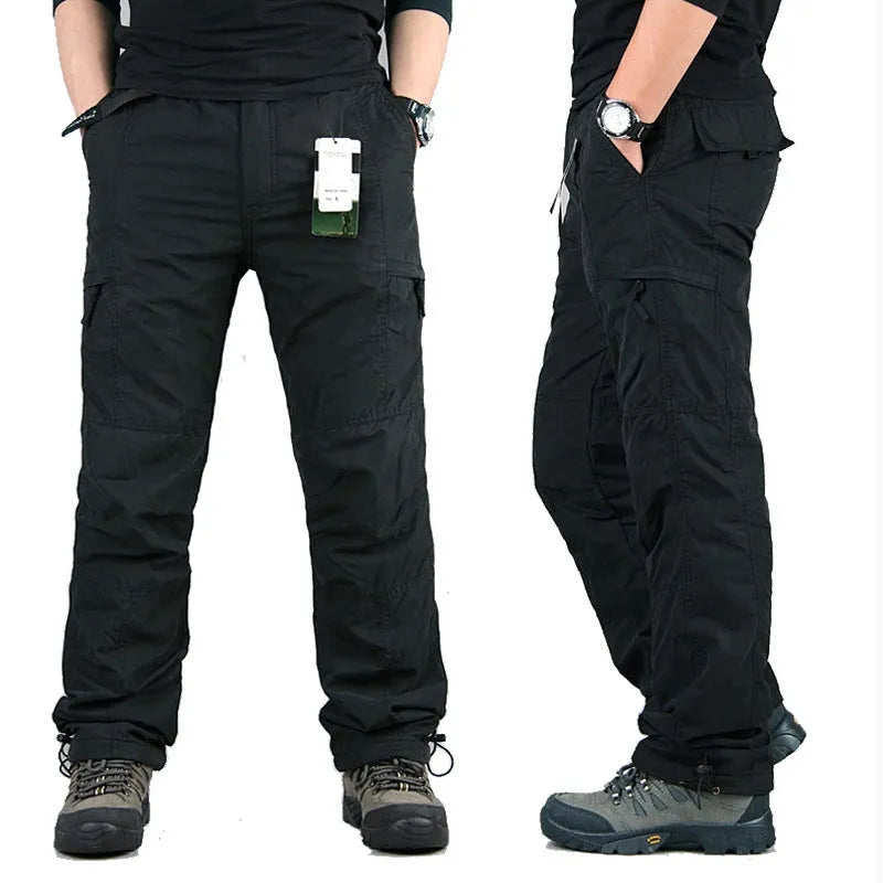 Men's thick velvet overalls with wool lining in loose straight leg fit