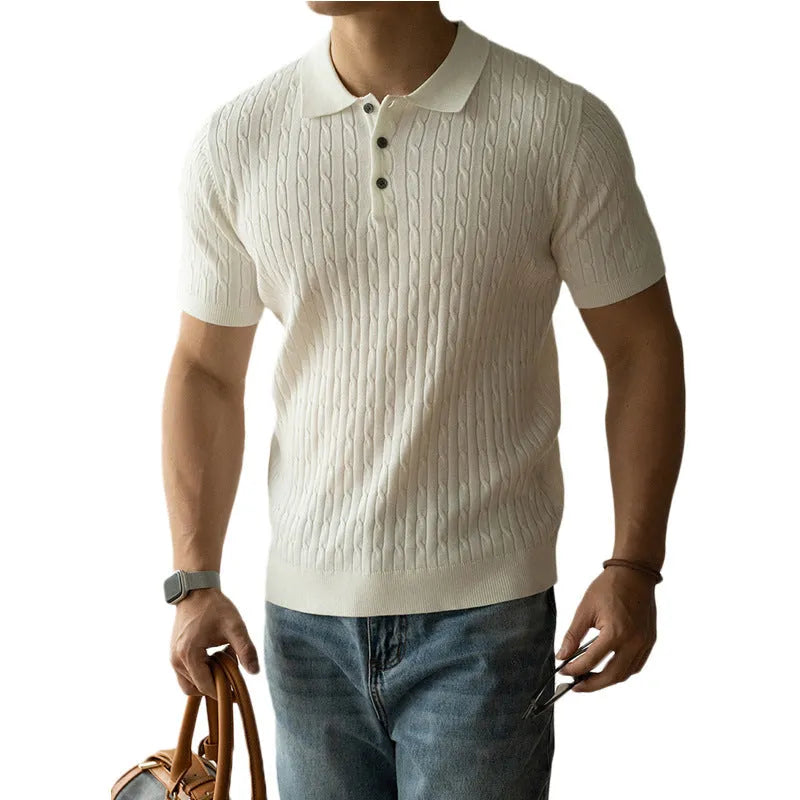 Men's short sleeve business top in khaki, part of a set also available in black and white.