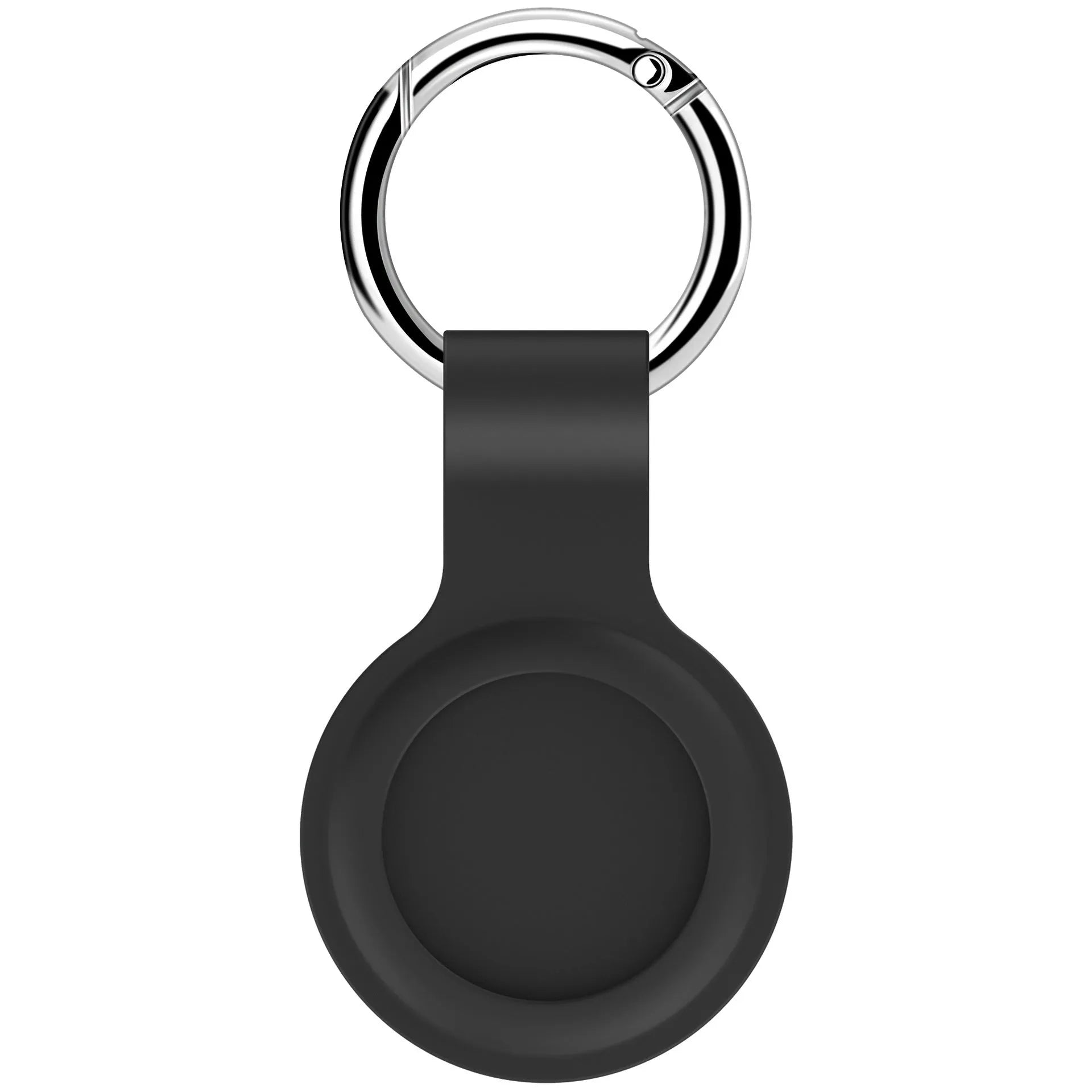 Silicone protective case with metal keychain snap for Apple AirTag in multiple colours.