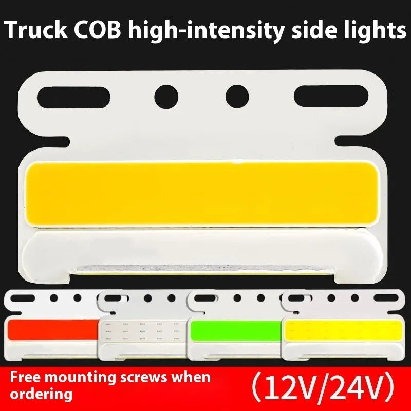 12V 24V COB LED truck side marker light in aluminium alloy housing, showing colour options.