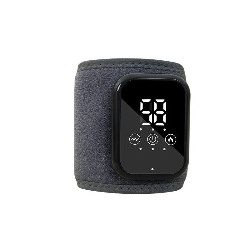 Black electric heating ankle sleeve wrapped around joint showing heating elements