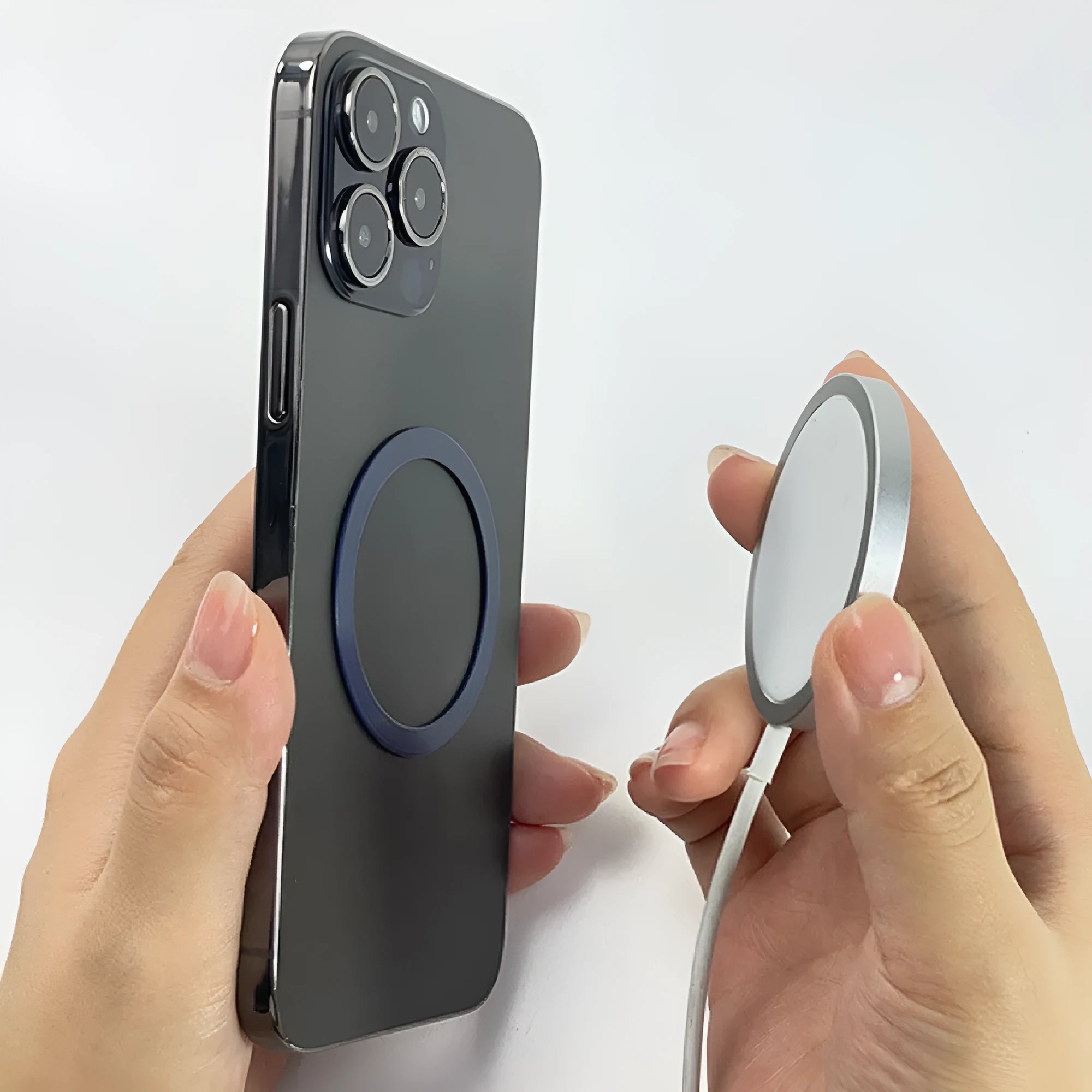 Round and square magnetic phone holder wireless charging sheets in black and silver 40mm and 65x45mm sizes