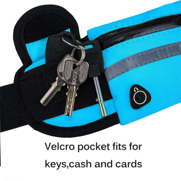 Nylon fitness waist bag 20x10cm in solid colour with zippered pocket for running cycling gym