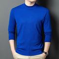 Men's round neck long sleeve sweater in wool and mulberry silk, shown in a choice of colours for winter.