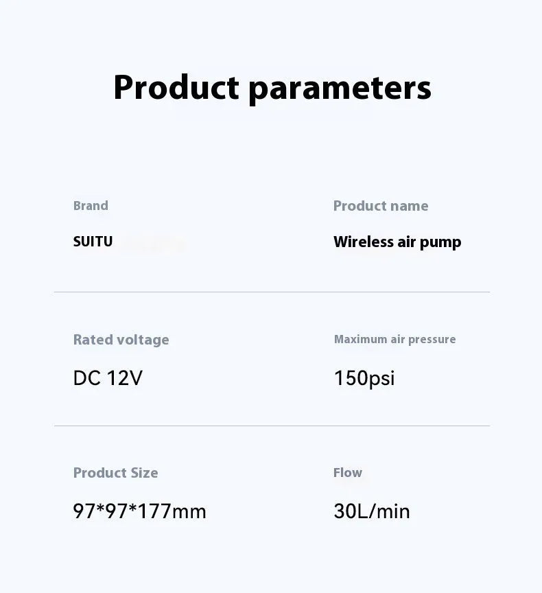 ST-5518 portable wireless car tyre inflation pump with ABS housing and built-in light