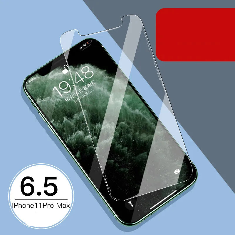 Tempered glass screen protector for Apple iPhone with rear and front film options.