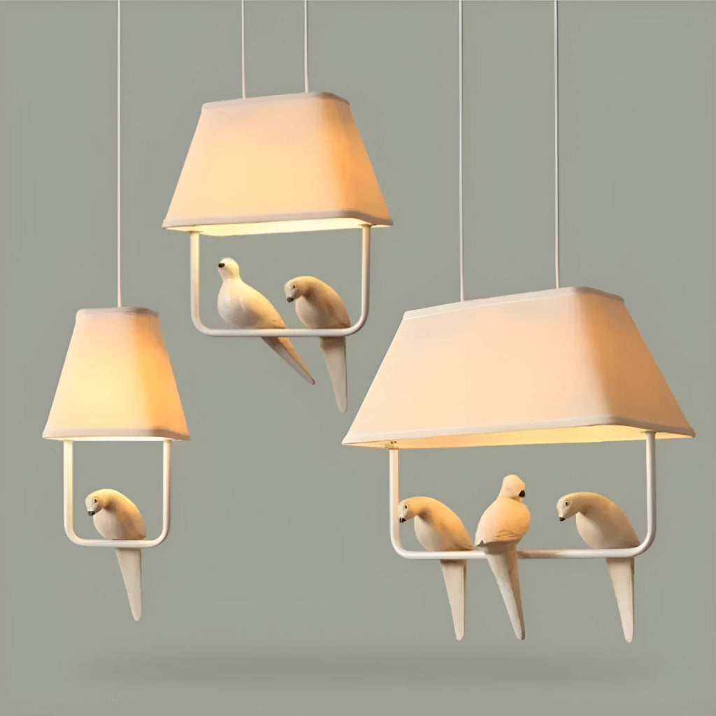 Bird design fabric chandelier ceiling lamp with iron frame hanging from a cord