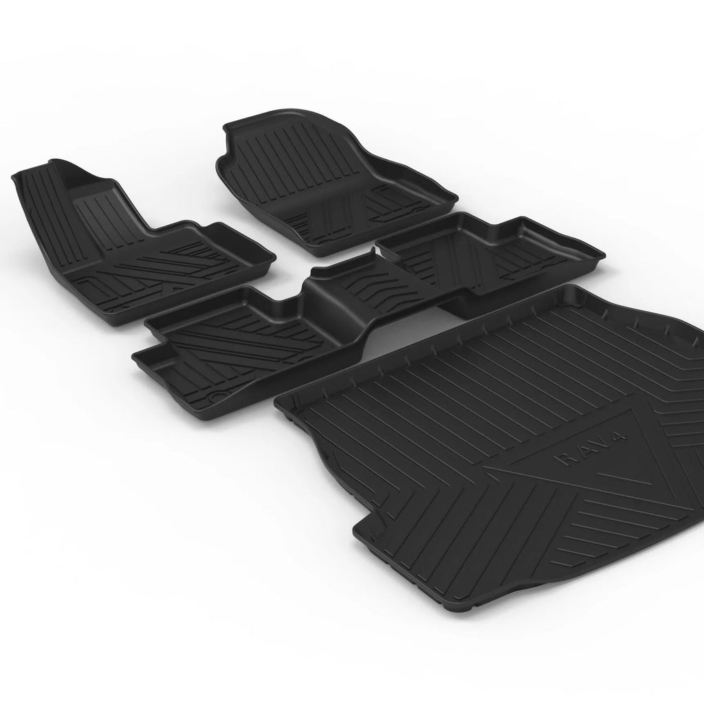 Black carbon fibre pattern TPE car boot liner mat for vehicle trunk protection.
