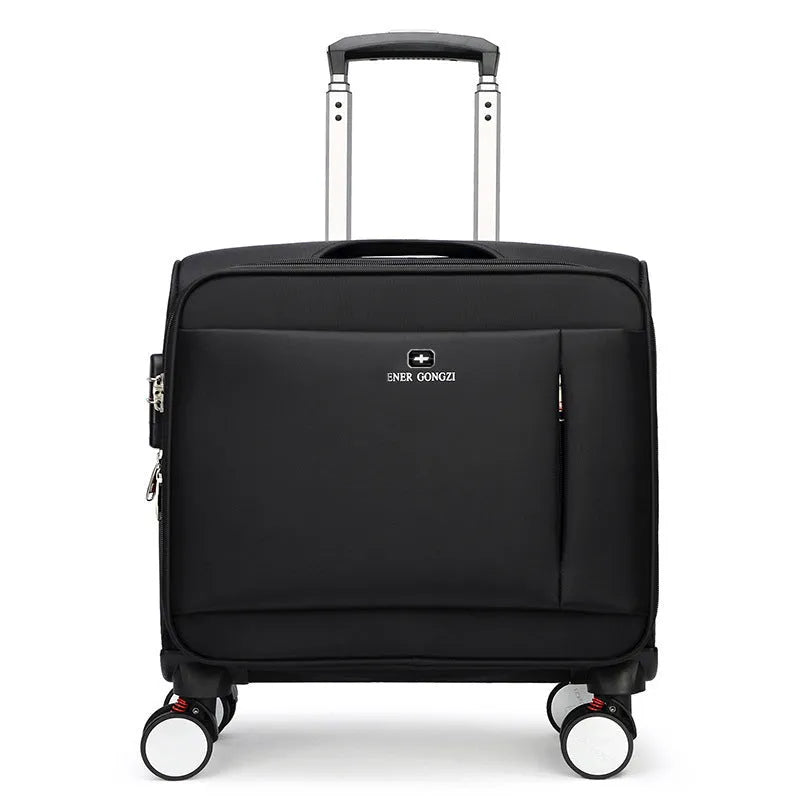 18-inch black Oxford cloth business travel suitcase with pull handle and universal wheels