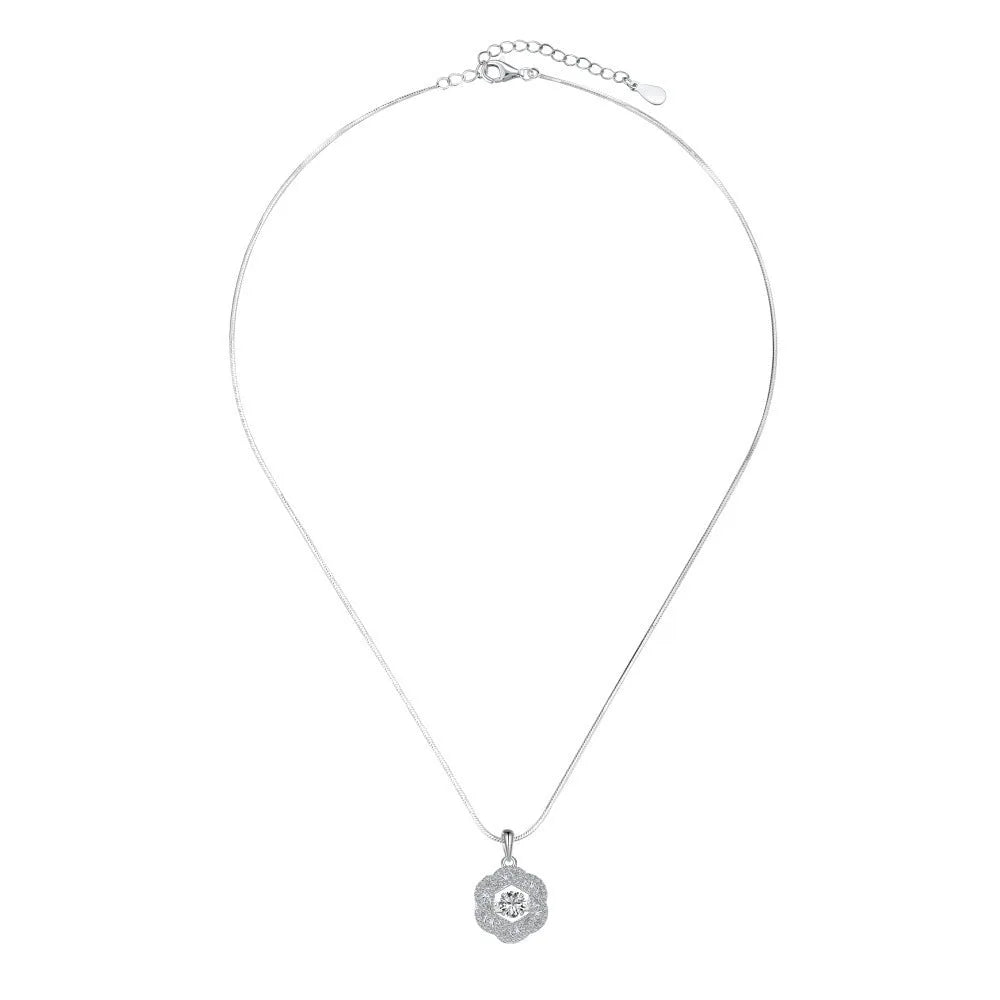 925 silver flower geometric pendant necklace with platinum electroplated finish for women