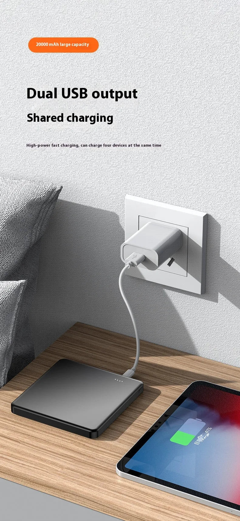 White 20000mAh portable fast charge power bank with QC3.0 graphene cell and Type-C/Micro input