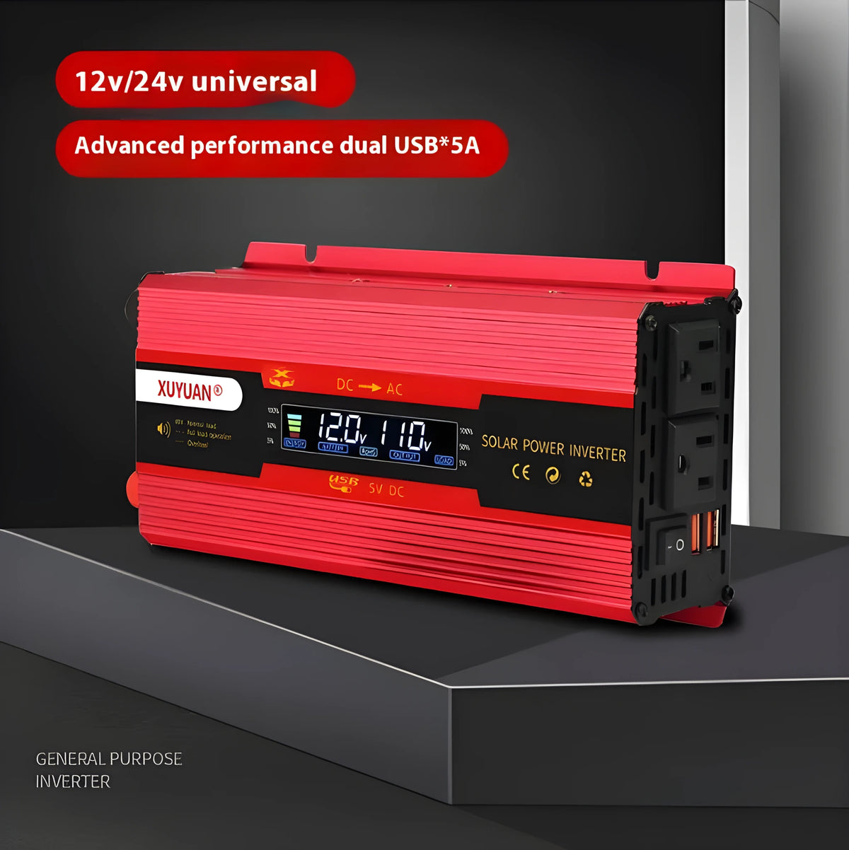 4000W vehicle-mounted inverter 12V24V to 110V solar energy power converter black and red options