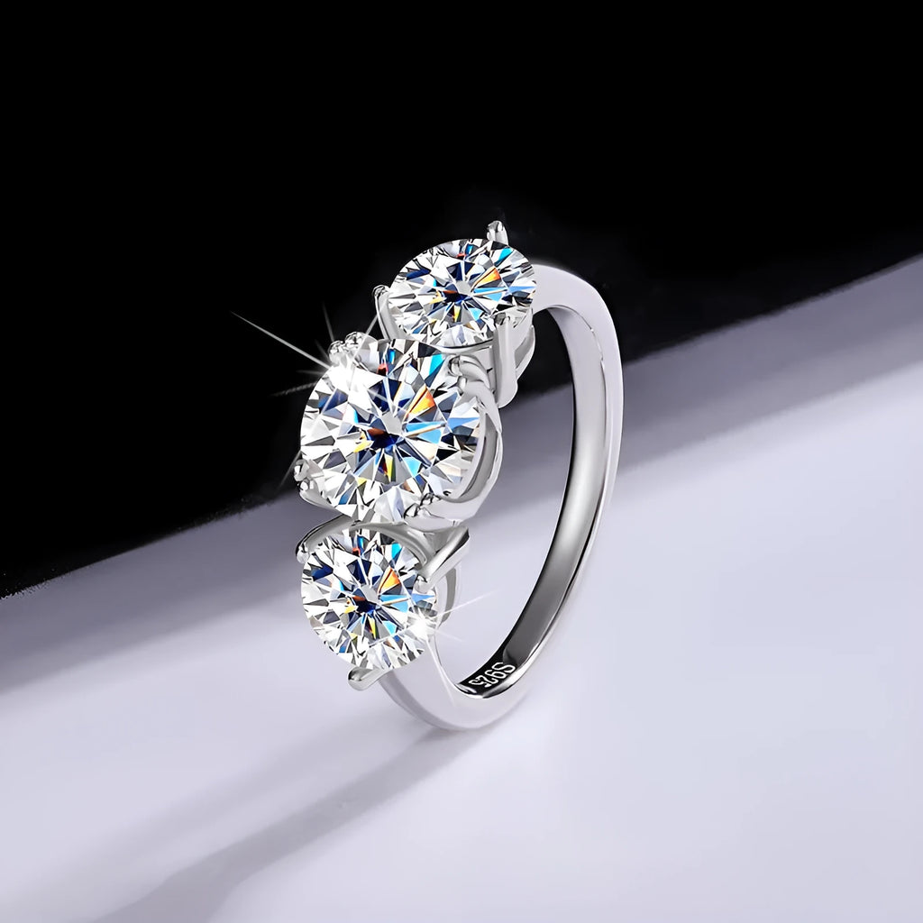 S925 silver moissanite three-life stone flower ring 4 karat 14mm for women in champagne colour