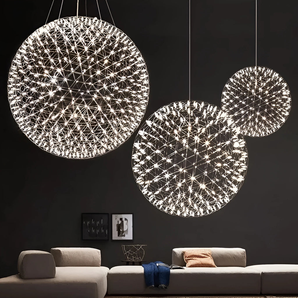 Hollow creative LED sphere chandelier stainless steel gold chrome 60cm 42 lamp beads ceiling light