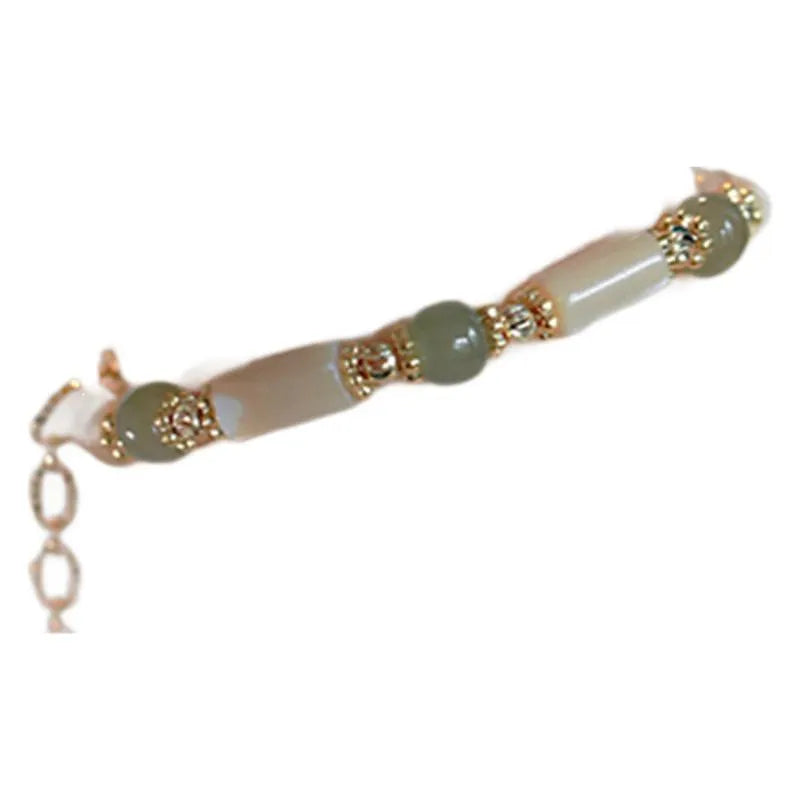 Women's Hetian jade bracelet with white round beads in simple geometric design