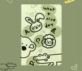 Korean cartoon flip iPad case in Matcha Zoo design, imitation leather, fitted on an iPad showing the front cover with sleep function