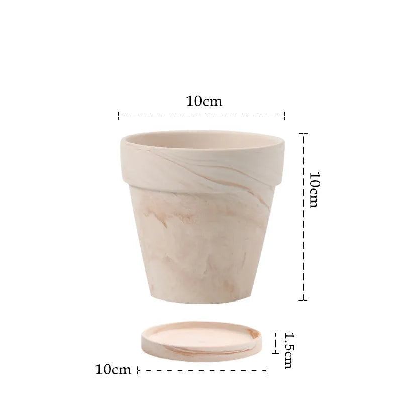 Gradient macchiato red and white pottery flowerpot on desktop with green plant, sizes 10cm to 30cm