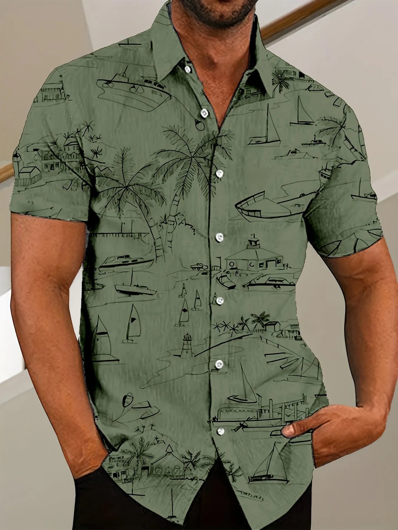 Men's floral pattern short sleeve shirt with loose cardigan fit for summer casual wear