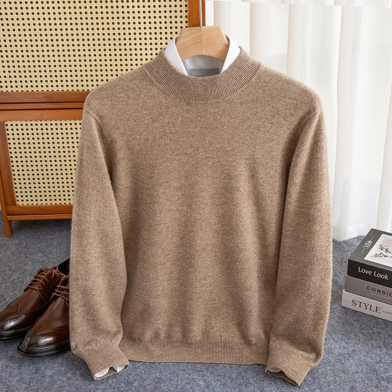 Men's half-turtleneck wool sweater in loose winter business style with thick rough yarn knit