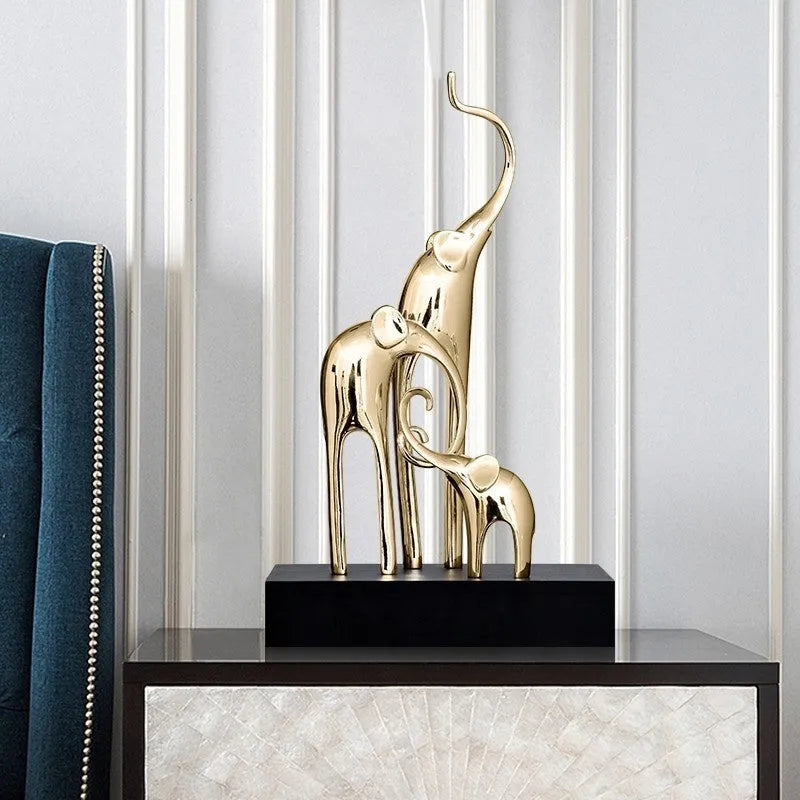 European style decorative resin elephant ornament in bright gold, rose gold, silver, or retro colour finish
