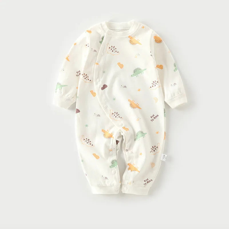 Cotton long climb baby onesie pyjamas in a cartoon print, suitable for newborns.