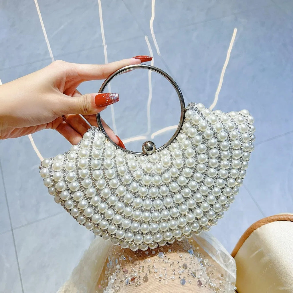 Gold and silver polyester crossbody handbag with diamond detail and hard pillow shape