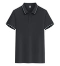 A pure cotton polo shirt with a lapel collar and short sleeves, shown in a light blue colour.