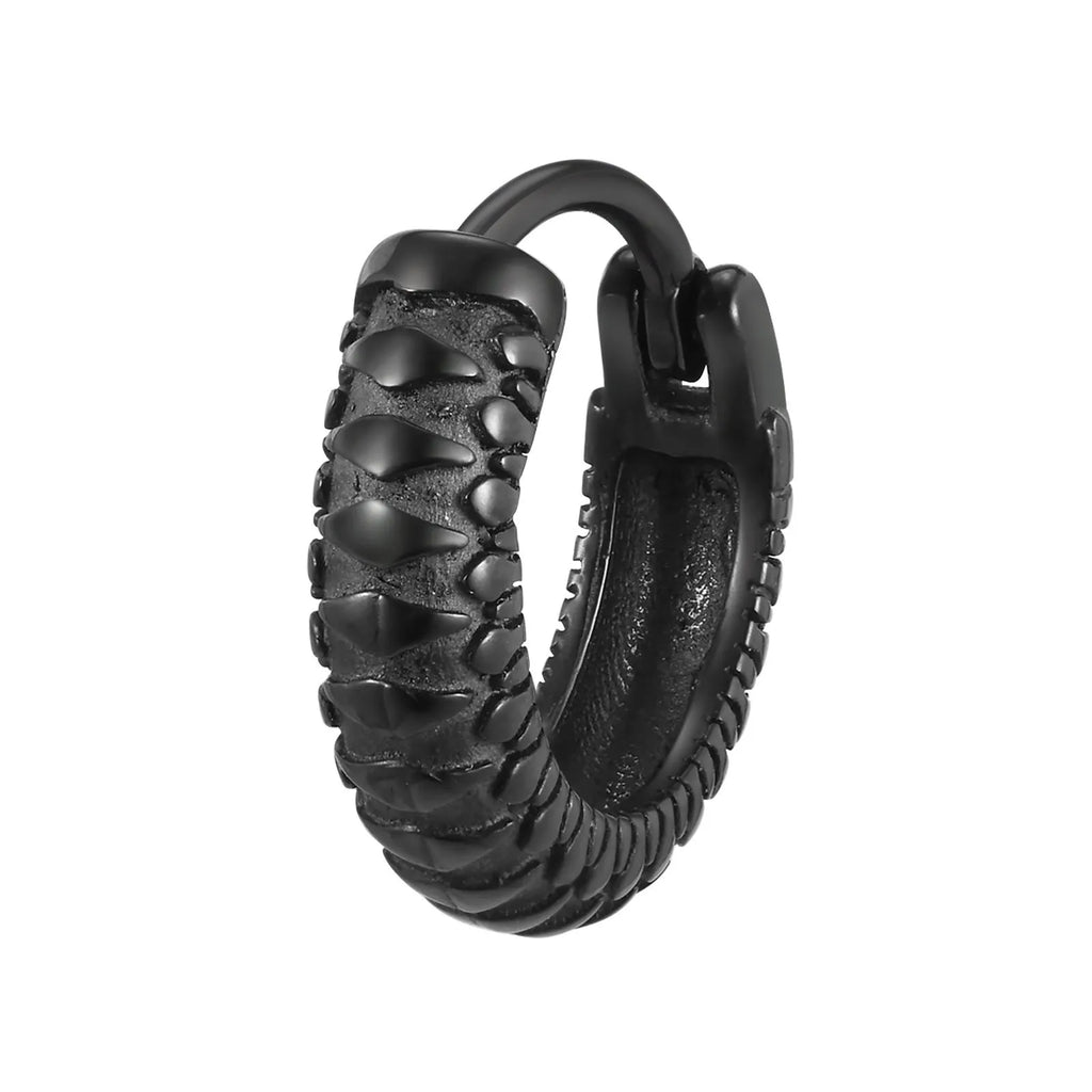 Stainless steel snake pattern earrings in black and gold finishes