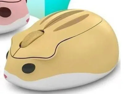 Hamster Wireless Bluetooth Mute Mouse in yellow, pink, or grey on a laptop.
