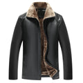 Men's fur-lined artificial leather jacket slim fit winter coat side pockets brown