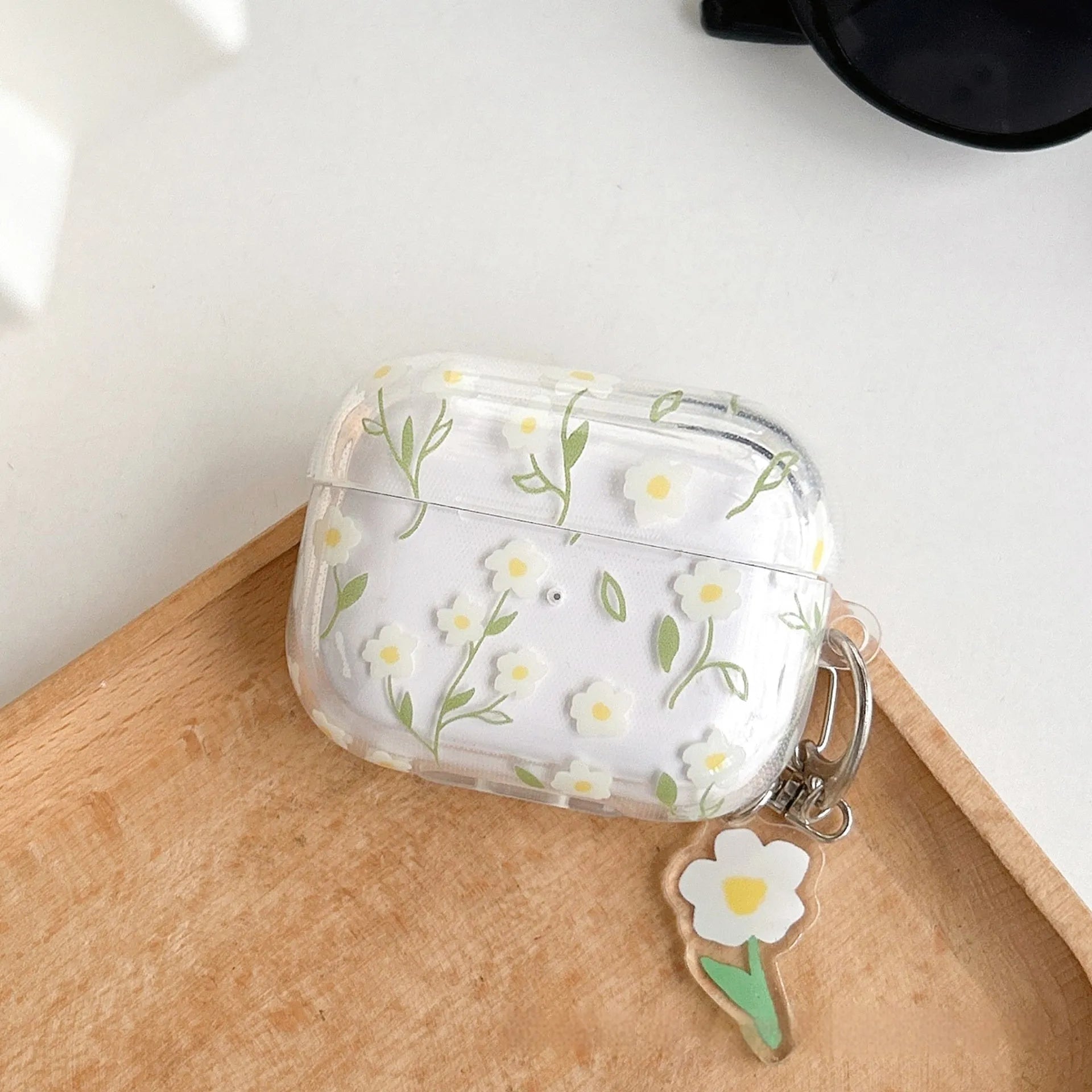 White floral pattern transparent TPU protective case for Apple AirPods wireless earbuds