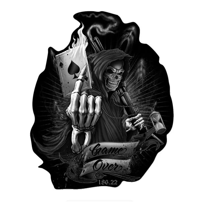 Black spades ace skull car sticker, PET reflective, 16cm by 13cm body decal