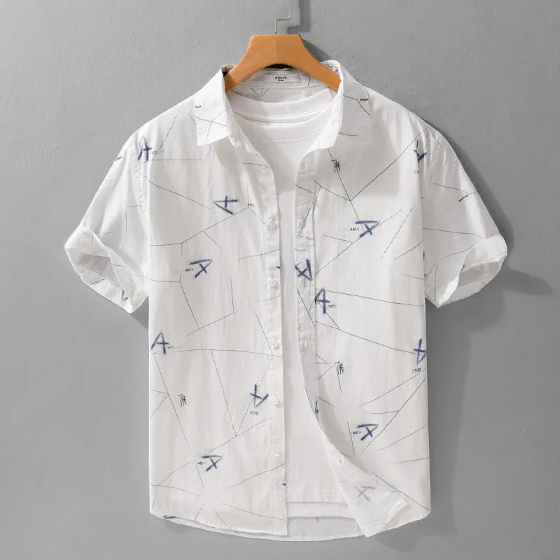 Men's loose fit cotton short sleeve shirt with letter print in light green colour