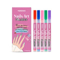 Five manicure art graffiti pens in colours red, blue, powder, violet, and green for nail and skin designs.
