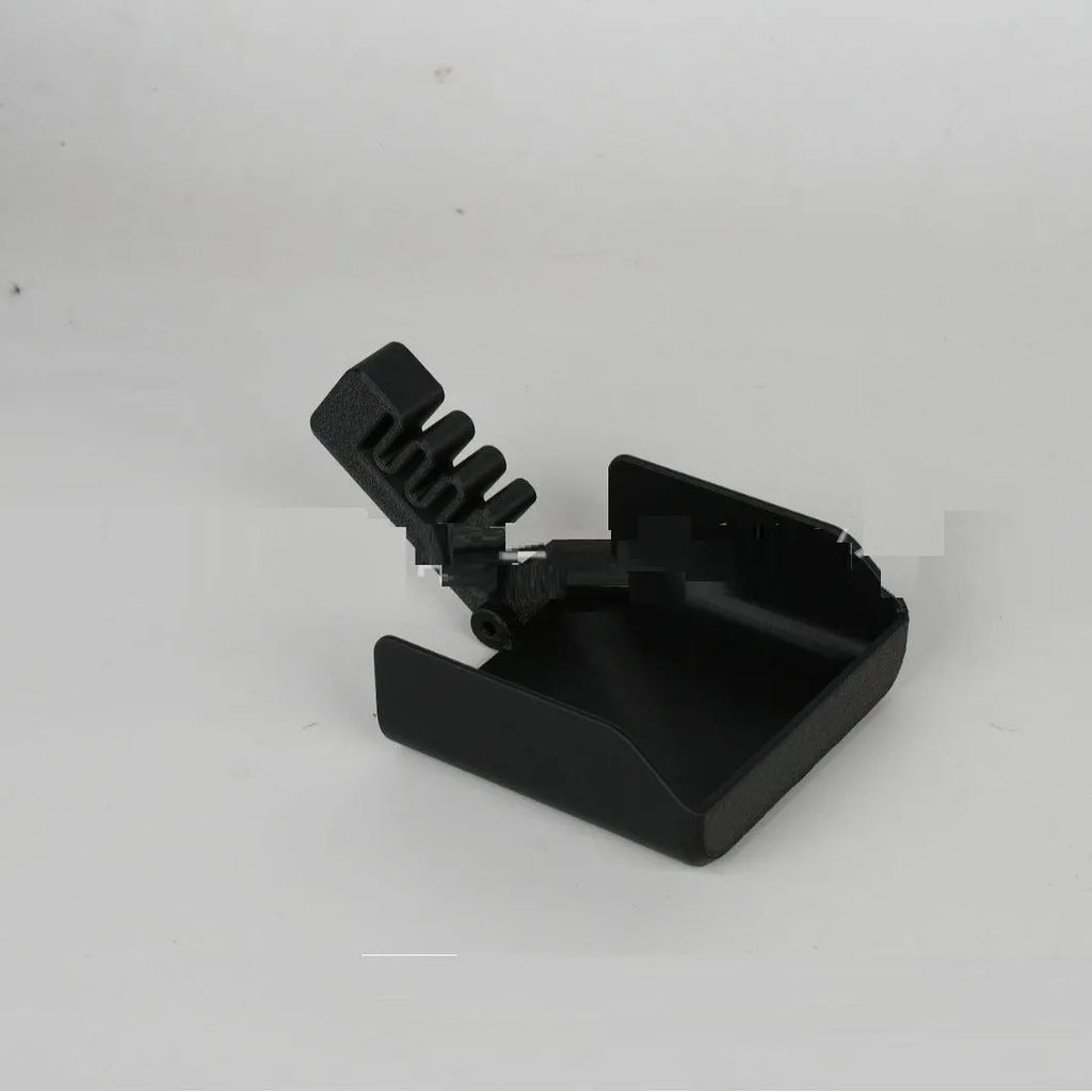 Yellow and black plastic beach phone sunshade holder with a clip for outdoor use.