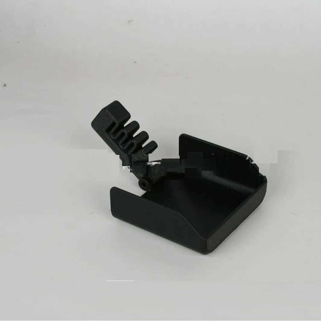 Yellow and black plastic beach phone sunshade holder with a clip for outdoor use.