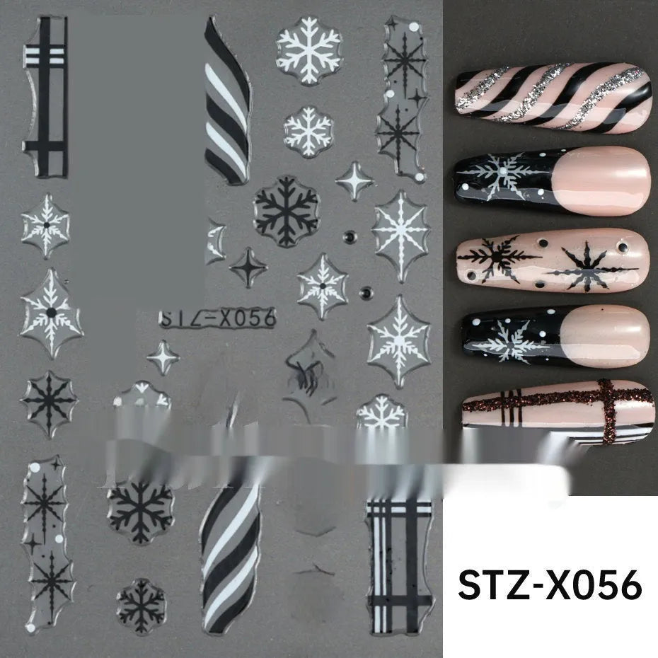 Black and silver stripe nail art sticker with a love pattern design on a plastic sheet.
