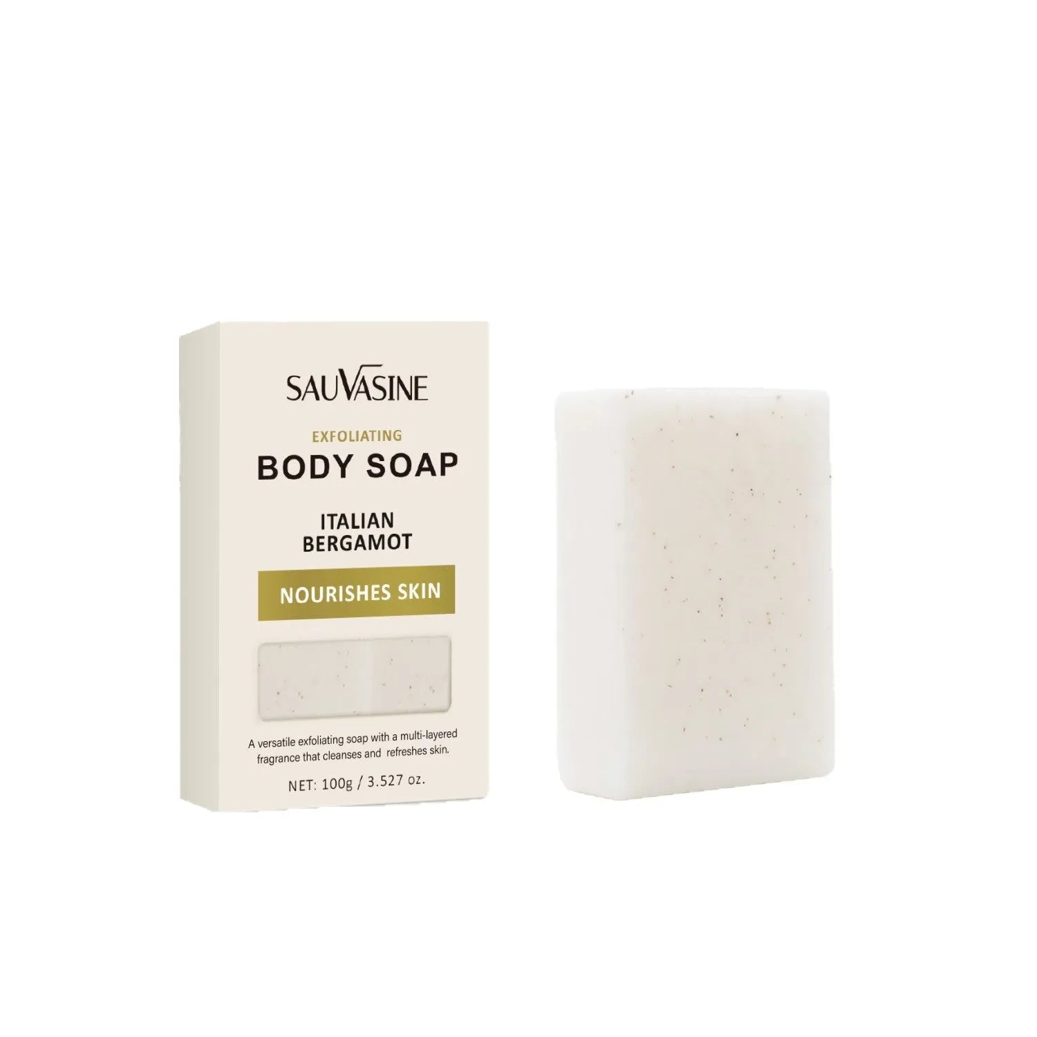 Exfoliating and moisturising manual bath soap bar for adult body cleansing.
