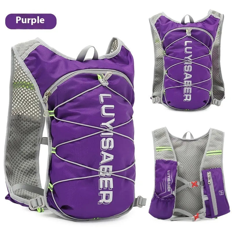 Multifunctional nylon running backpack with reflective strips, shown in a solid colour.