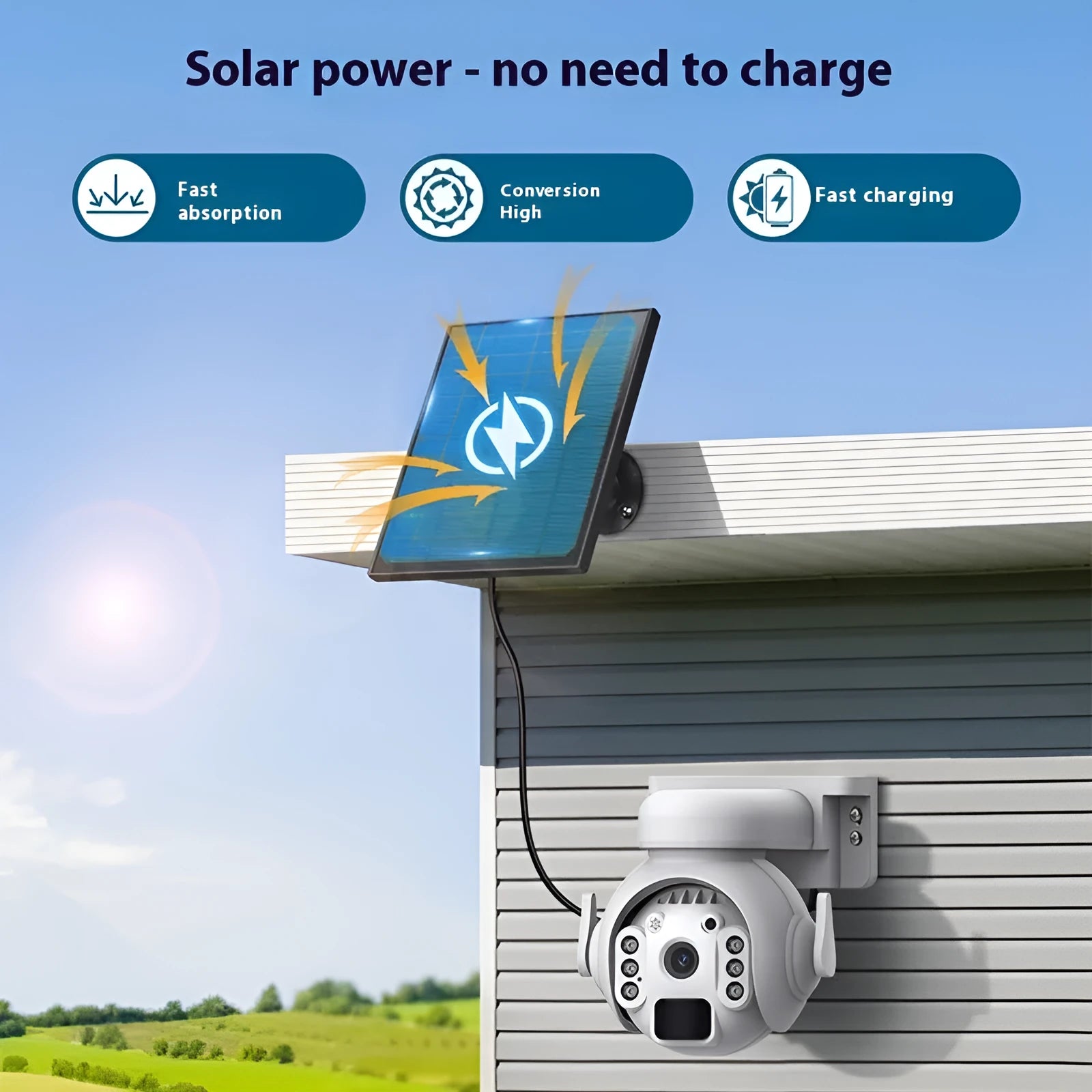 Solar powered outdoor security camera with 3MP HD night vision in white, black or camouflage colours