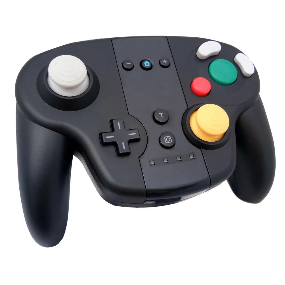 Black wireless Bluetooth gamepad for Nintendo Switch and PC with analogue sticks and face buttons.