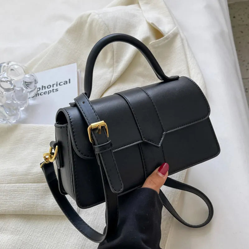 Women's PU messenger bag horizontal square design sandwich pocket file interior