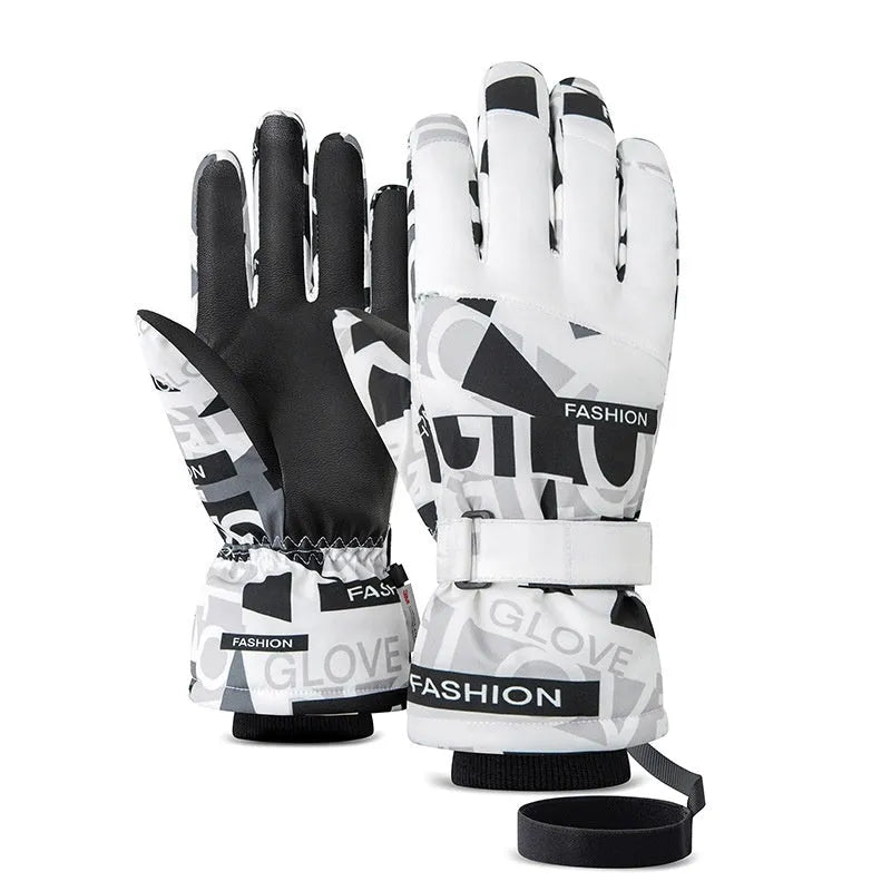 Pair of waterproof touch screen ski gloves for men women cycling outdoor winter warm polyester finger gloves