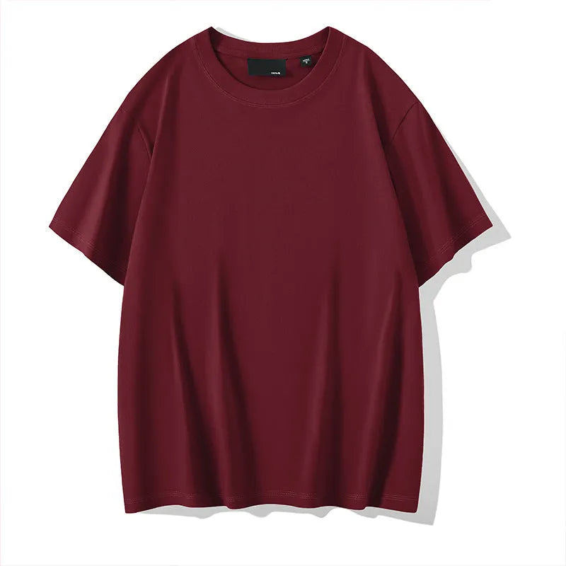 Loose fit men's cotton t-shirt with round neck and drop-shoulder sleeves in solid colour