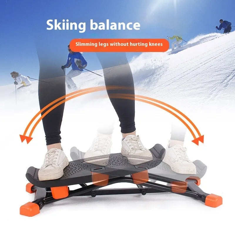 Black mini fitness skiing machine exercise equipment with elastic hand straps