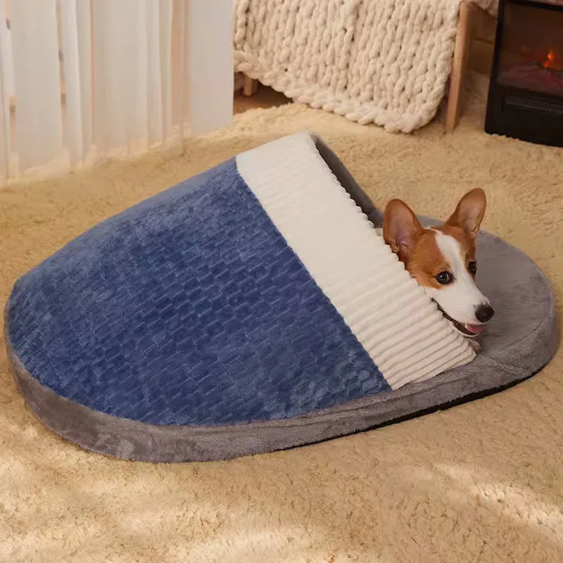 Blue dog nest sleeping bag with raised sides and a removable inner pillow for small dogs