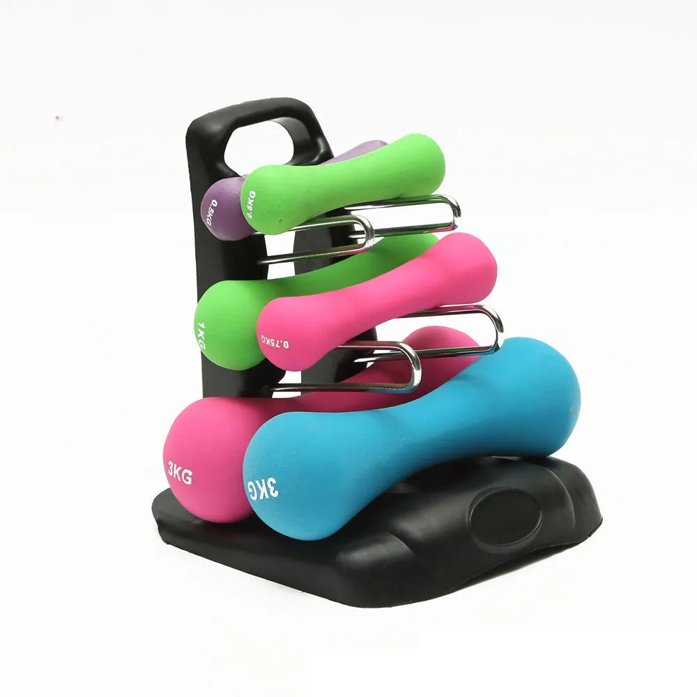 White PVC wall-mounted dumbbell rack with removable bracket for home gym storage.