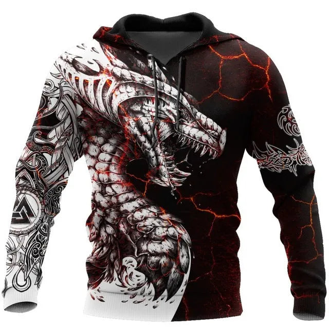 Men's animal print polyester pullover hoodie with long sleeves and round neck in street trend style